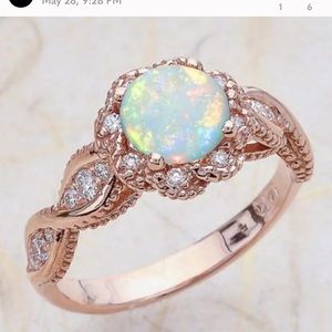 ROSE GOLD ROUND OPAL CZ DIAMOND HALO TWIST RING